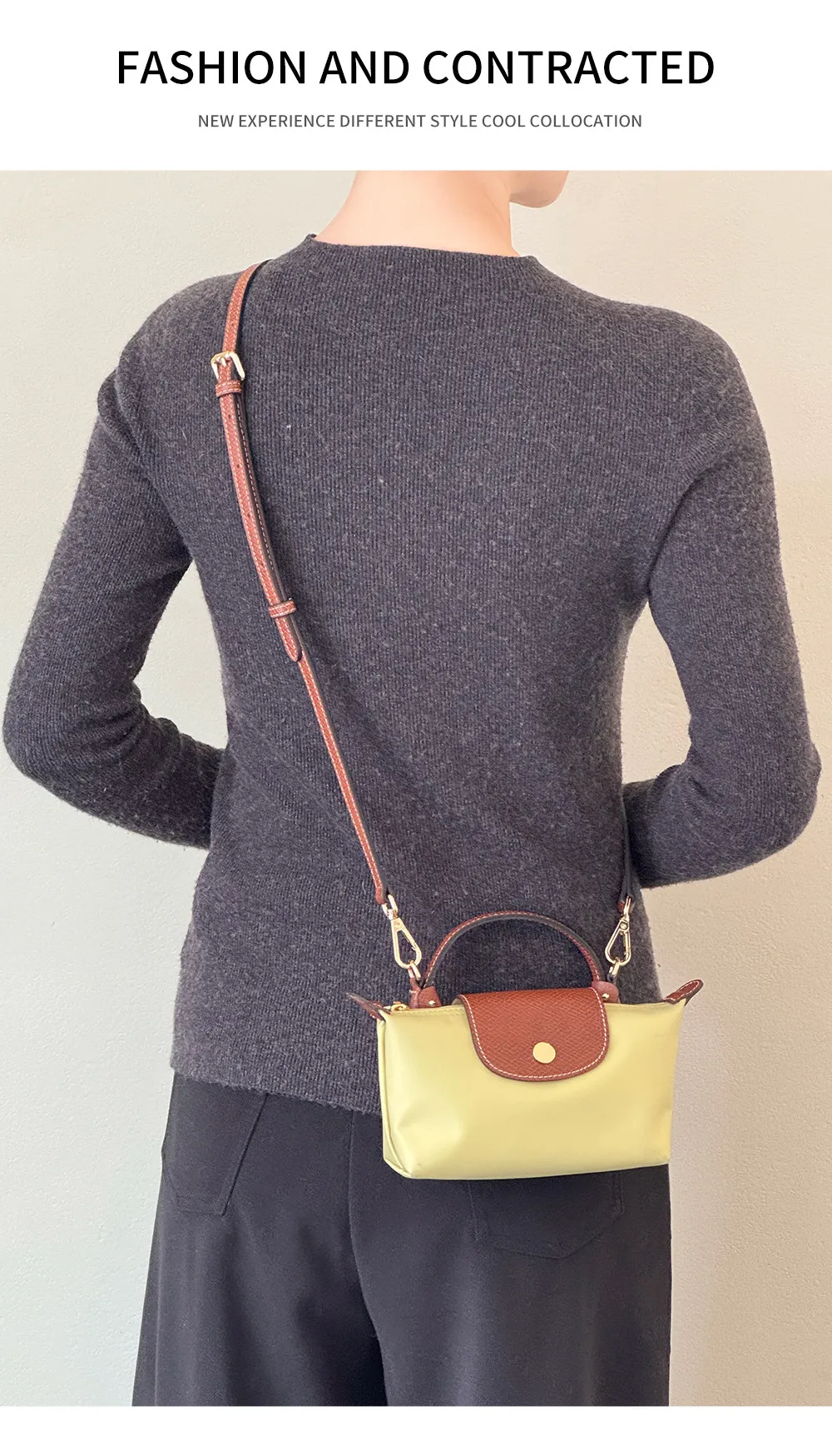 2026 New Leather Bag Strap For Longchamp Mini Lime Durable Fashion Without Punching Modification Bag Accessories