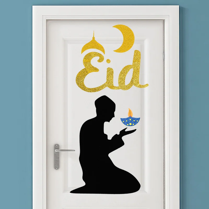 

Eid Mubarak Wall Sticker Black Golden Moon Mosque Window Door Decal Ramadan Home Living Room Sticker Islamic Muslim Party Decor