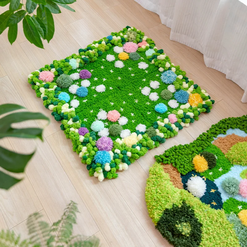 

DIY Latch Hook Moss Rug Kit For Beginner Rug Hooking Knitting Moss Carpet Material Package Set Handmade Handicraft Home Decor