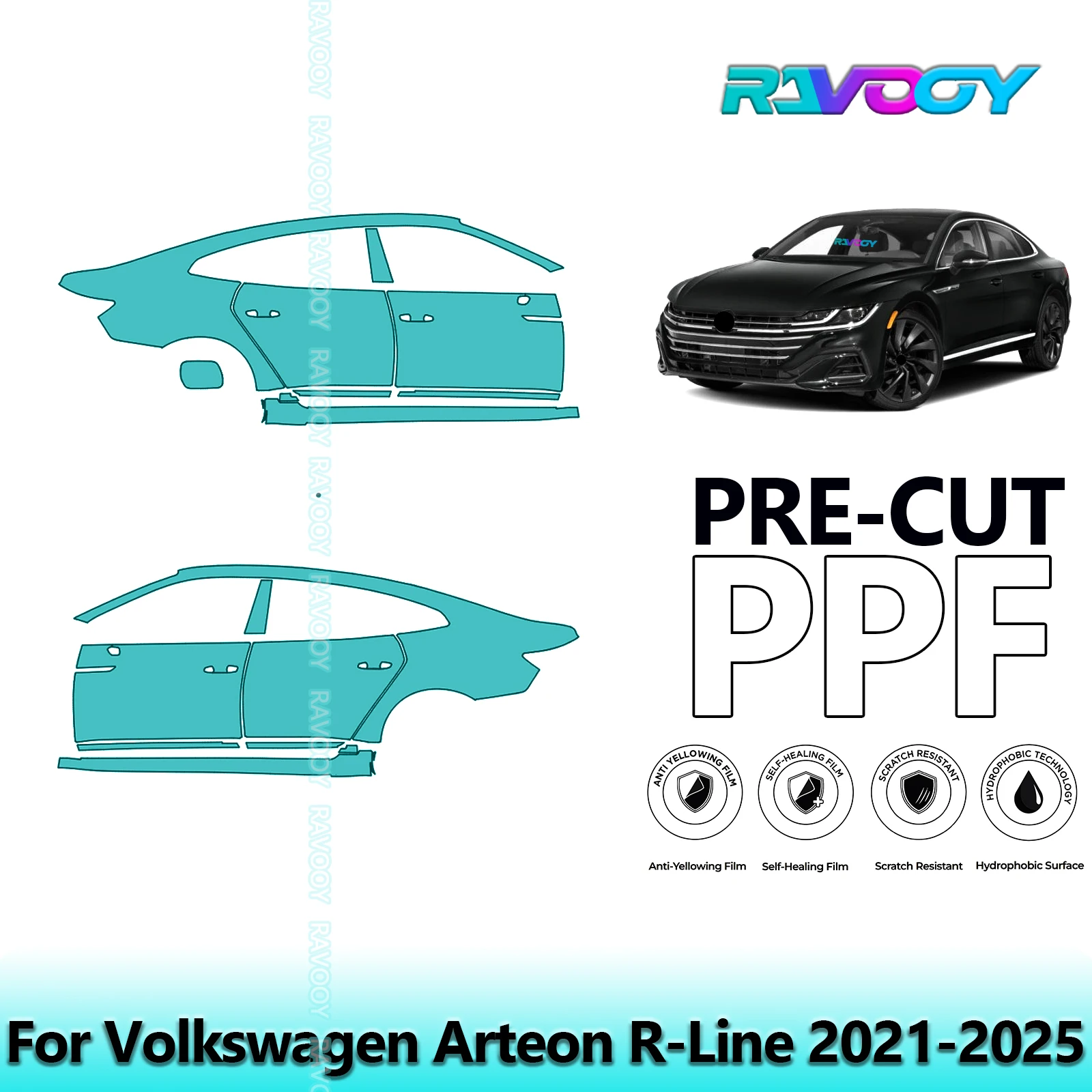 

For Volkswagen Arteon R-Line 2021-2025 8.5mil Clear Matte Pre-Cut PPF Door & A/B Pillar Kit TPU Paint Protection Film Set