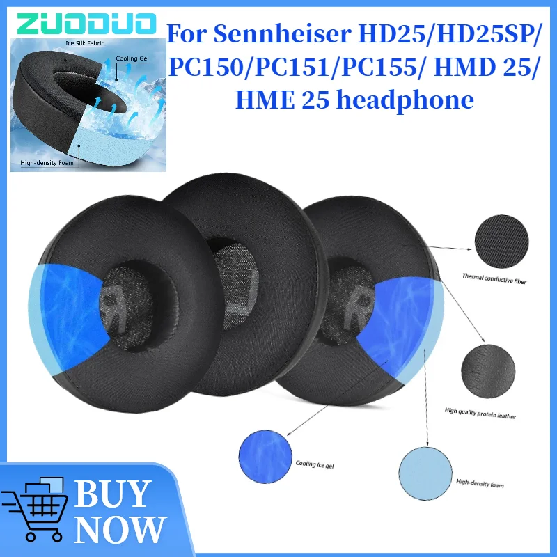 

ZUODUO Coolig Gel Ear pads Replacement for Sennheiser HD25/HD25SP/PC150/PC151/PC155/ HMD 25/HME 25 Headsets