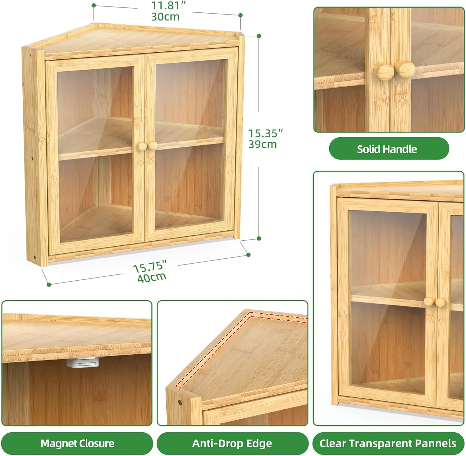 

Corner Bread Box for Kitchen Countertop, Double Layer Bamboo Bread Storage Container with 2 Doors,Large Bread Bin , Natural