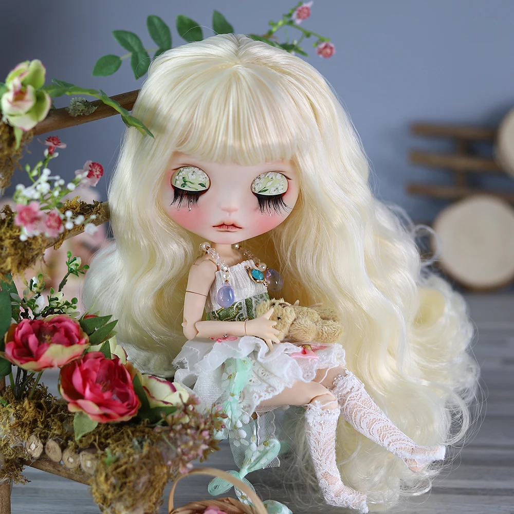 ICY DBS Blyth Doll Fair Skin Matte Face Spring Green Cactus Hand-Painted Makeup Doll with Dress Shoes 19 Joints Body Girls Gifts