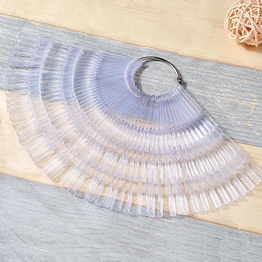 150pcs Nail Art Fan Shape Display Natural Chart Gel Polish Coloring Sample Practice Training False Nail With Removable Ring