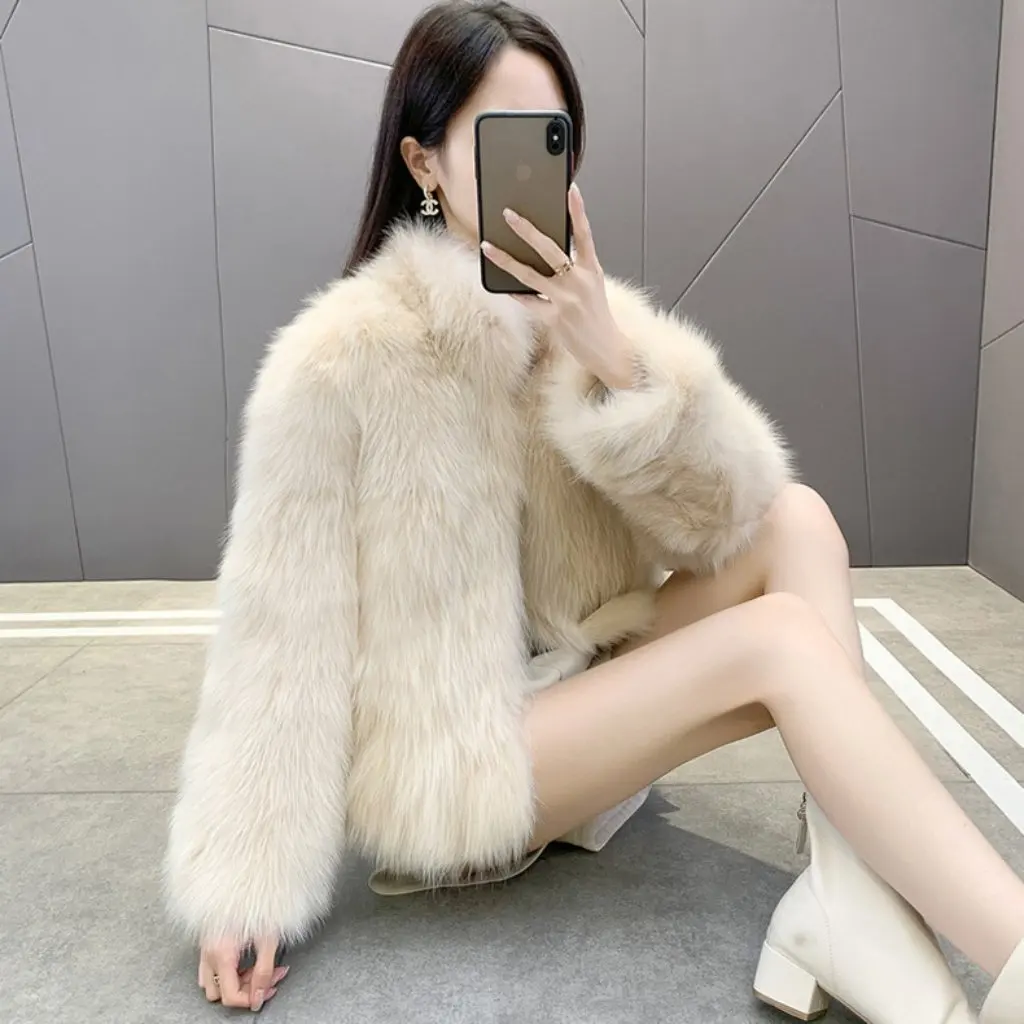 Stilvoller kurzer Pelzmantel für Damen, Wintermode, Kunstfuchsfell, verdickt, Cyber, beliebt, Oberbekleidung im Mao-Stil
