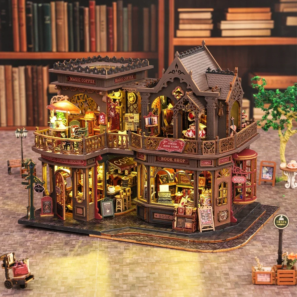 FurHaven NEW Retro Letter Coffee Shop DIY Wooden House Figurines Miniature Kits Home Decoration For Adult Handmade Gifts