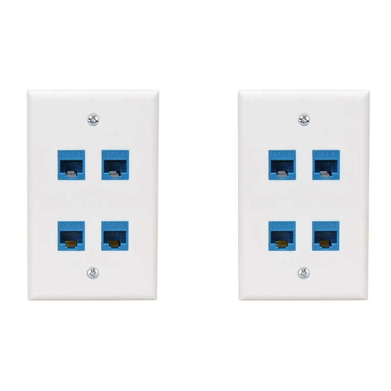 2X Ethernet Wall Plate 4 Port Wall Plate Female-Female Compatible With For Cat7/6/6E/5/5E Ethernet Devices -Blue