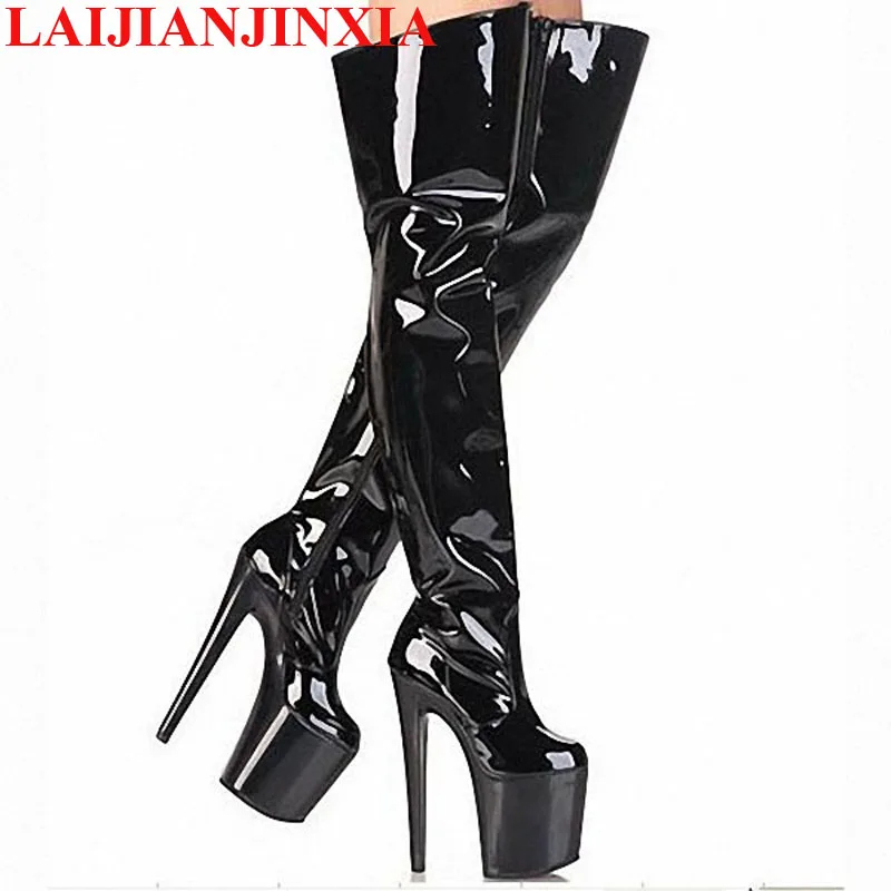8 Inch Fetish Sexy Goth Red Pole Dancing 20cm Knee High Boots For Women Long Gothic Platform Stripper Shoes Iighter queen combat