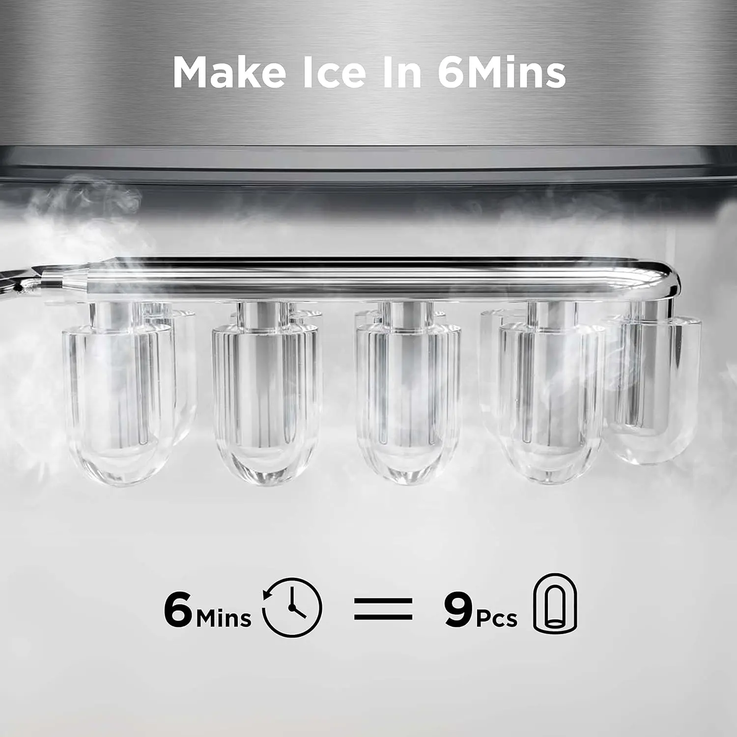 Ice Makers Countertop, 9 Cubes Ready in 6 Mins, 26lbs in 24Hrs Self-Cleaning Machine with Ice Scoop and Basket 2 Sizes of Bullet