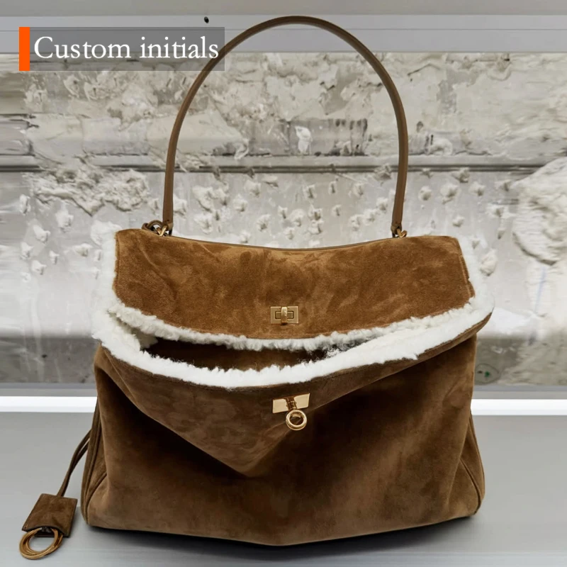 Custom Initials Natural Cowhide Tote Bags For Women Luxury Designer Handbag Purse 2025 New In lambswool Lock Top Handle Shoulder