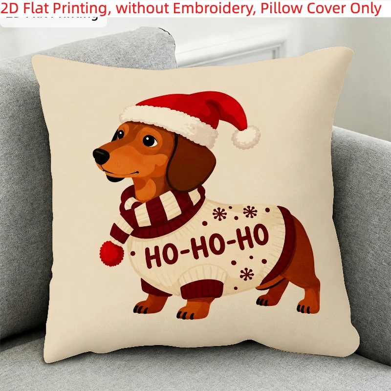 Funny Dachshund Pillowcase, Christmas Dog Sweater Cushion Cover, Cute Holiday Pet Decor, Cozy Living Room Sofa Home Gift for Dog