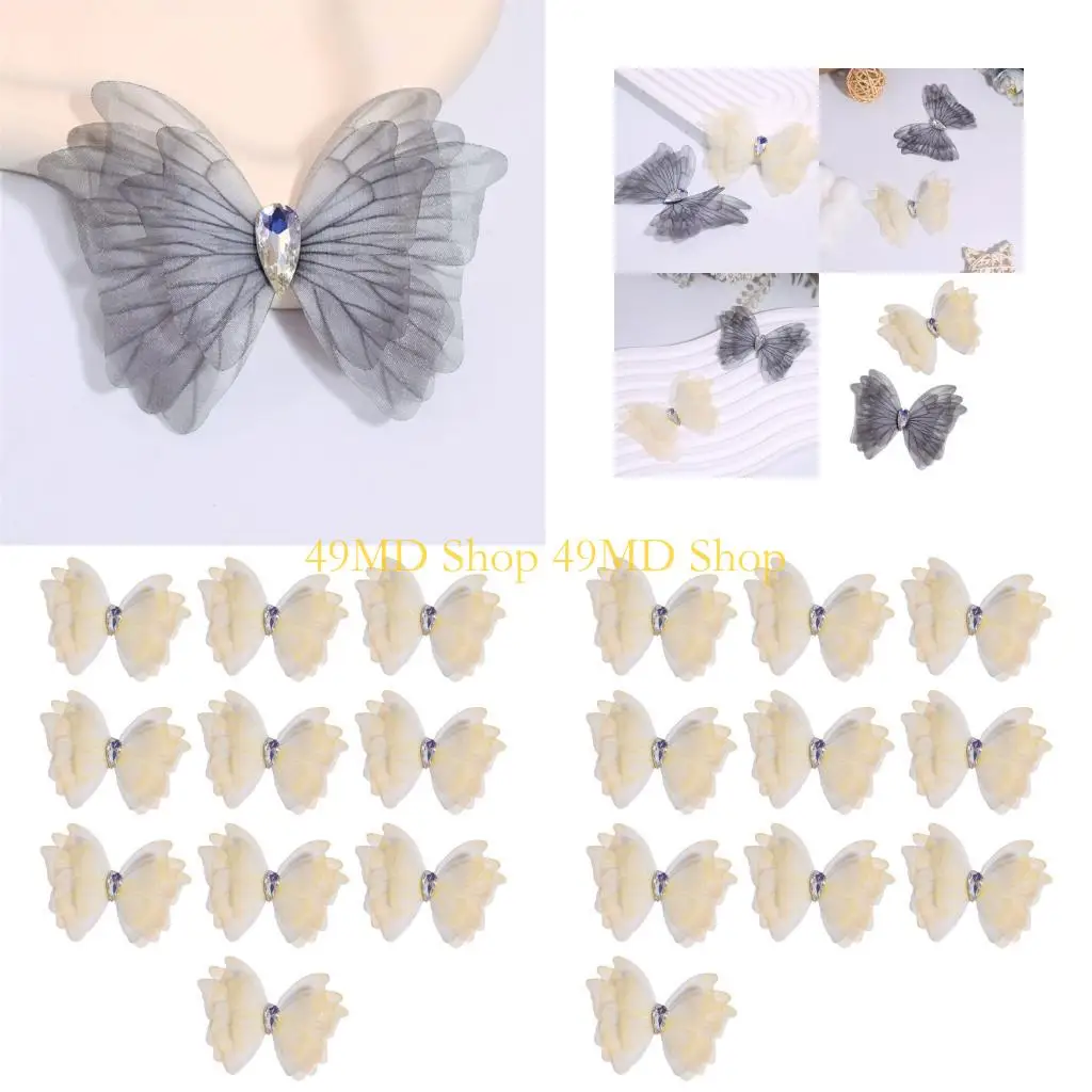 

49MD 10 шт., стеклянные тюлевые нашивки-бабочки в форме капли, украшение для рукоделия с 5 слоями для взрослых и детей, заколка