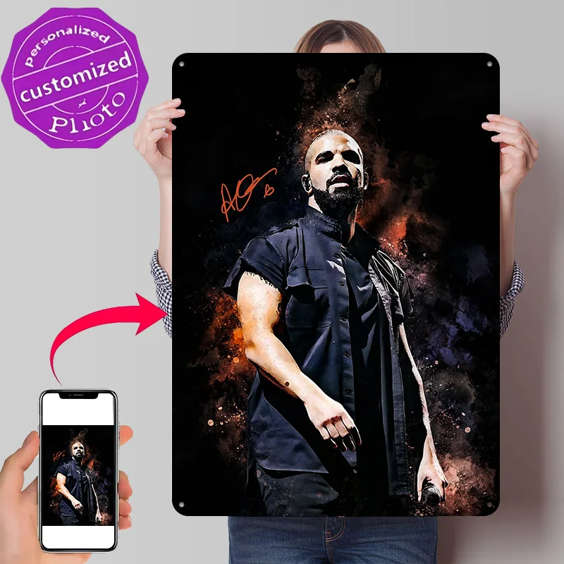 Drake Portrait With Signature 3D Printed Texture Poster Personalized Wall Art Retro Metal Tin Signs for Vintage Decor Room Home