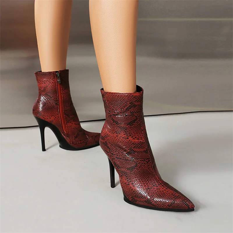 

YMECHIC 2026 Sexy Snake Print Stiletto Heel Zipper Ankle Booties Ladies Pointed Toe Dress Party Slip on Women Shoes Custom Made