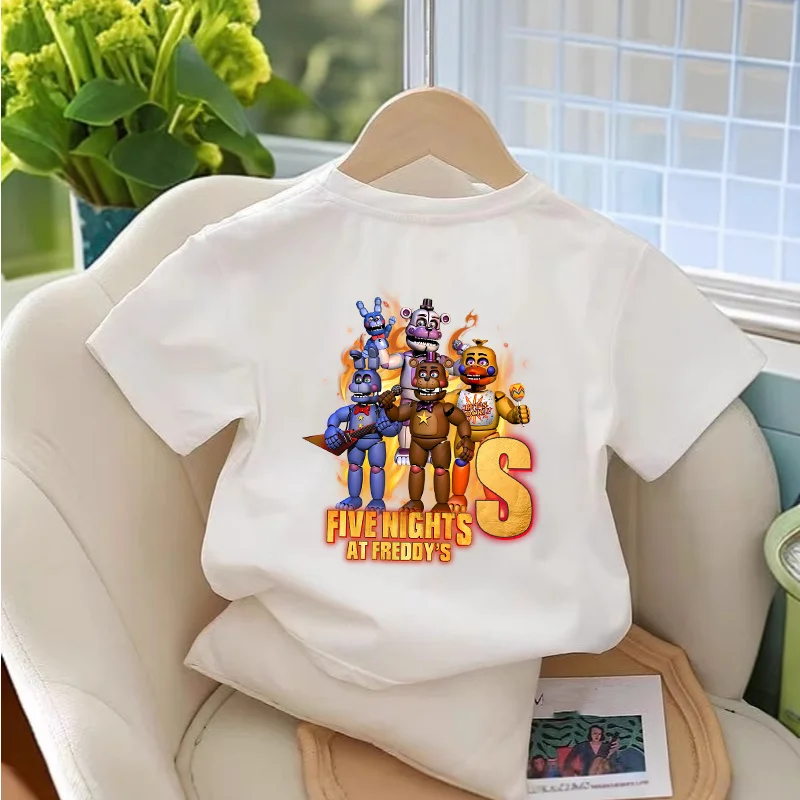 FNAF T Shirts Five Nights At Freddys Cartoon Anime Pattern A-Z Print Short Sleeves Unisex Fashion Tee Birthday Party Gifts New
