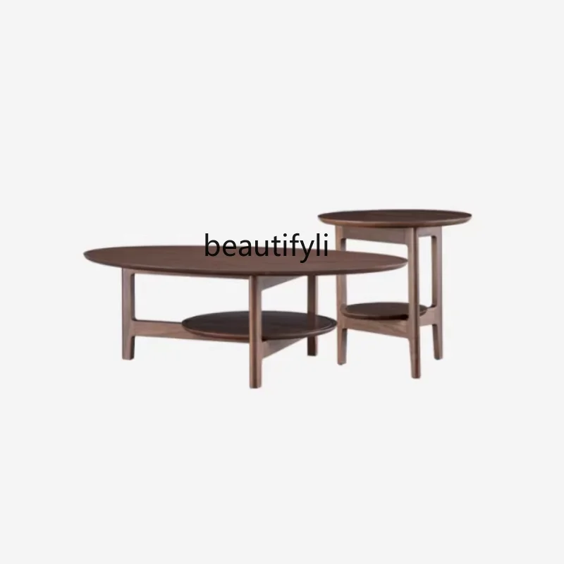 

America Black Walnut Combined Tea Table Simple Solid Wood Oval Tea Table Nordic Personalized Creative Living Room Furniture