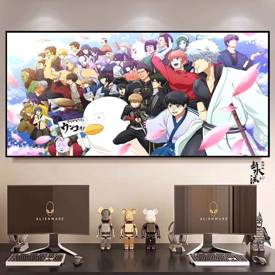 Pôster em tela de Gintama, com a imagem de Gintoki Sakata, pintura de parede de anime, pintura decorativa para sala de informática, mural de desenho animado para quarto.