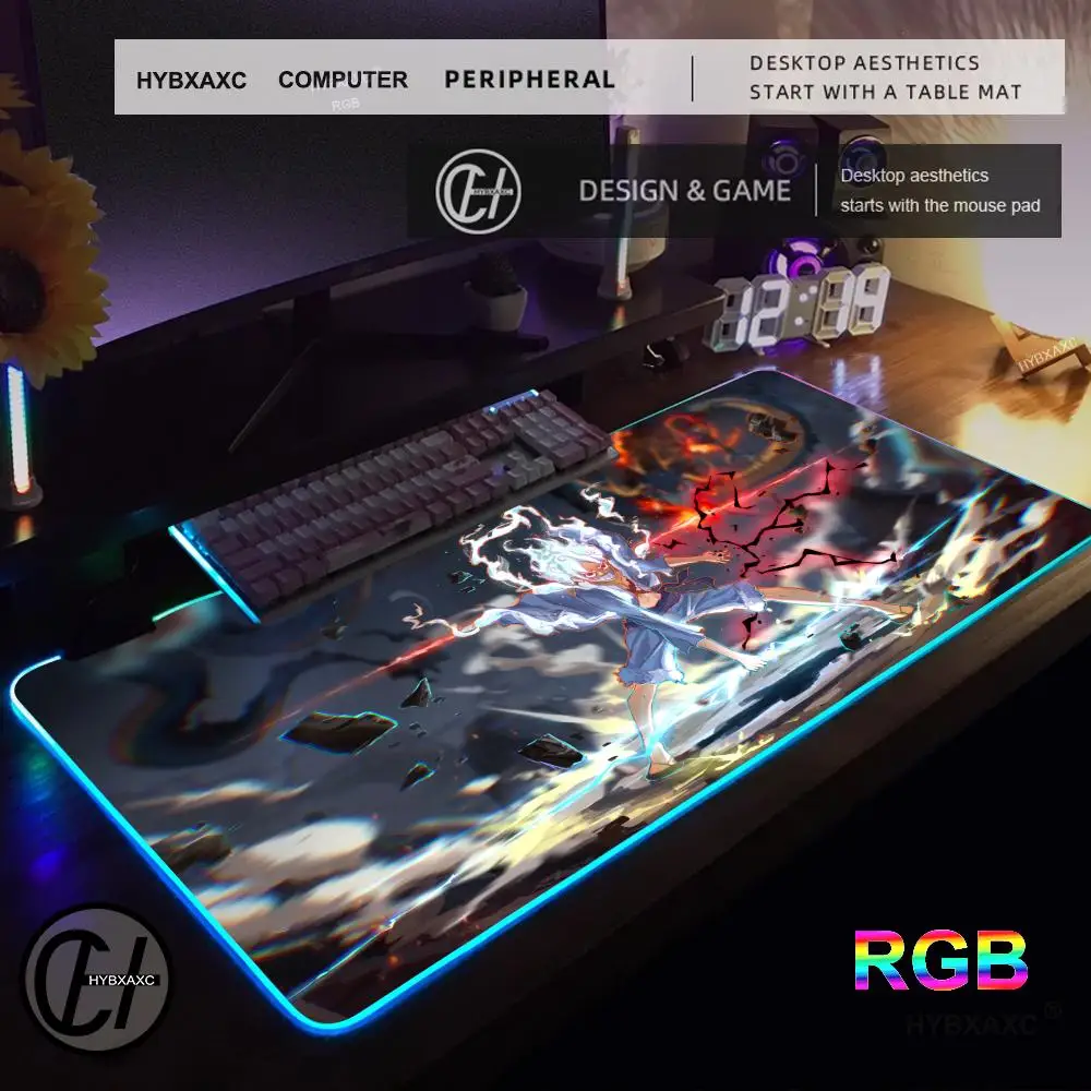 Anime-Mauspad, Ruffy Gear5, lebendig, bunt, einteilig, Gaming-RGB-Mauspad, XXL, Computerzubehör, LED-Licht, weich, große Schreibtischunterlage