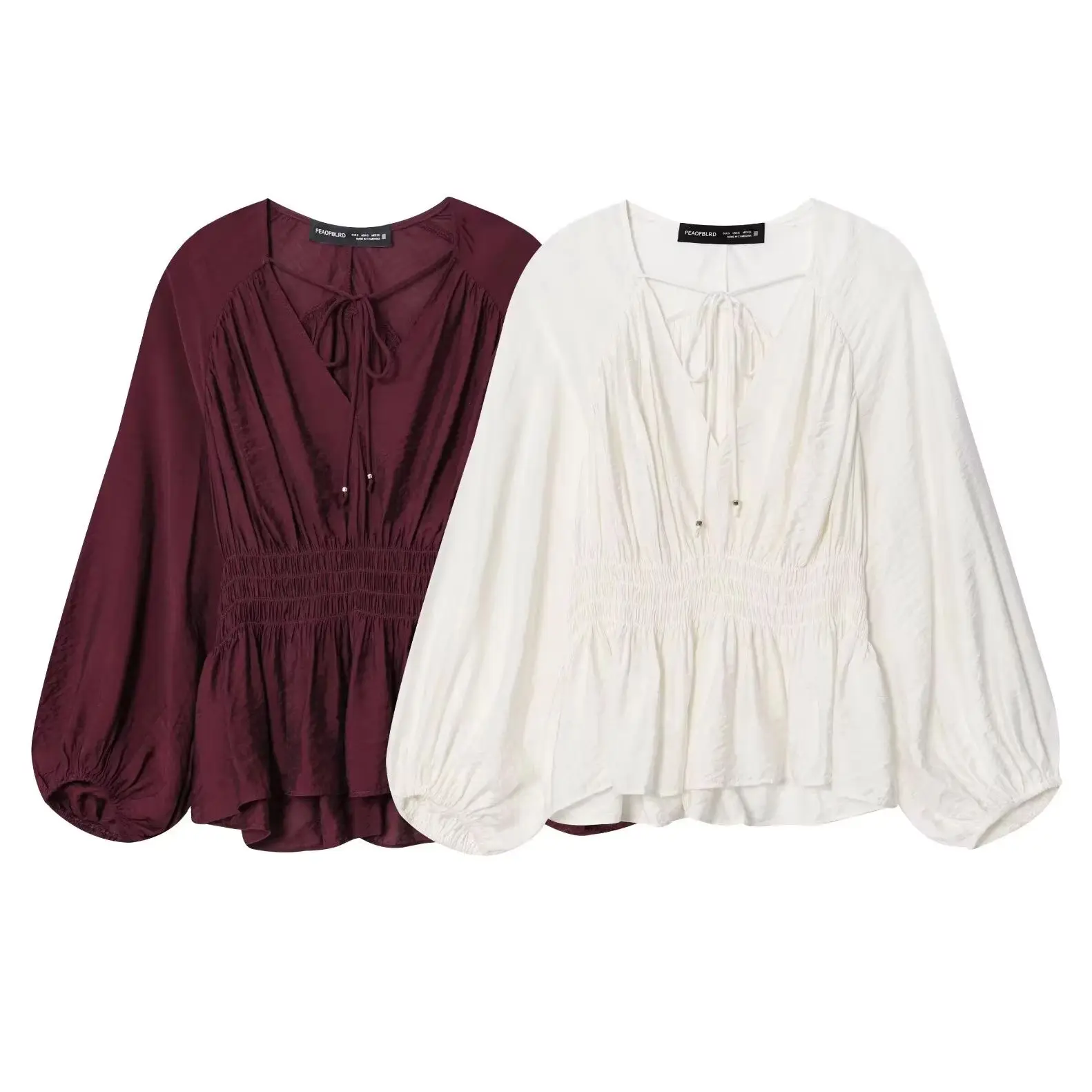 

KONDALA Chic 2025 плиссированная женская блузка, повседневная модная осенняя свободная рубашка с v-образным вырезом на шнуровке, винно-красная элегантная осенняя рубашка Mujer