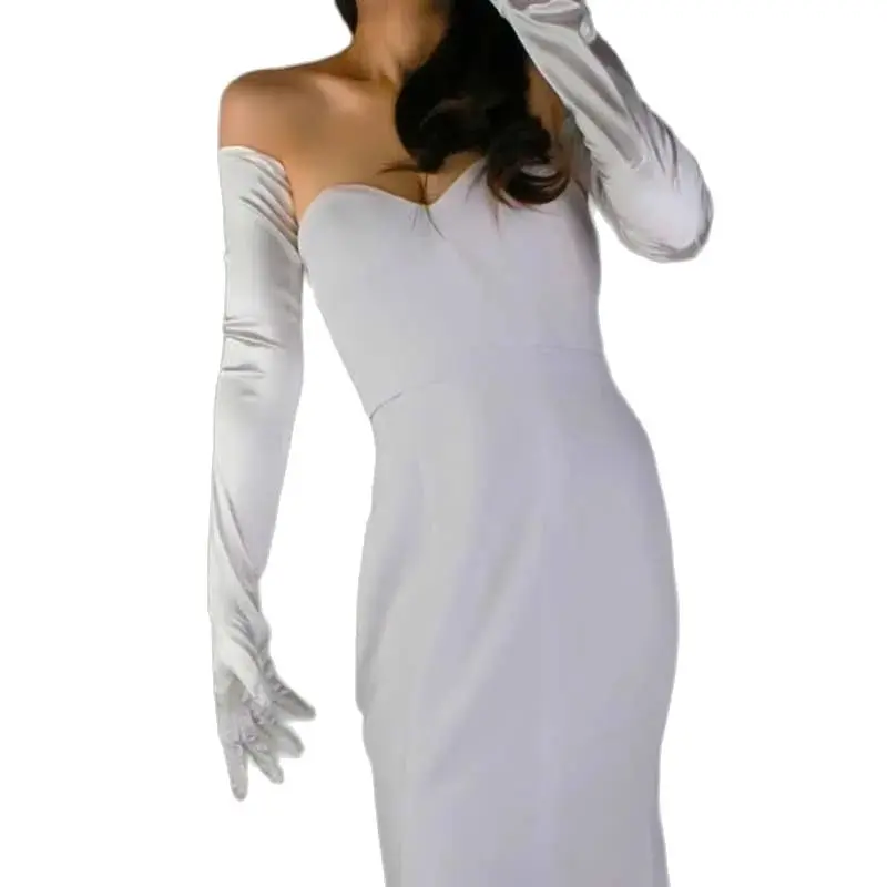 52 سنتيمتر 70 سنتيمتر طول قفازات الساتان النساء فستان حفلات الزفاف مساء آداب الأداء الصلبة قفازات طويلة اكسسوارات #2