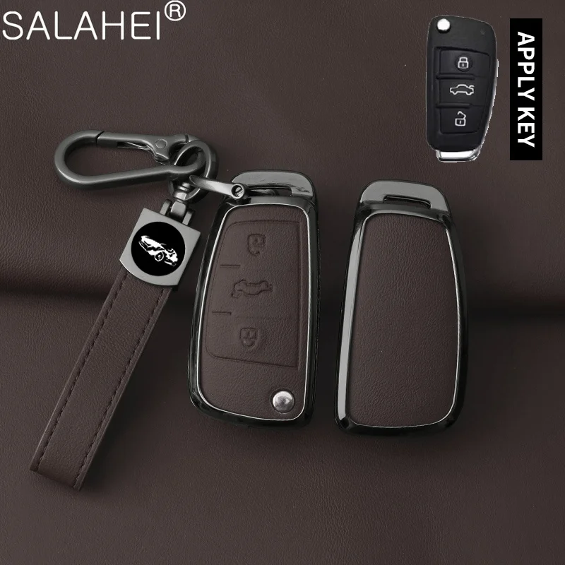 Leather Car Key Case Cover Protect Shell For Audi A1 A3 A6 A6L Q2 Q3 Q7 TTS R8 S6 RS3 Key Protection Shell Fob Car Accessories