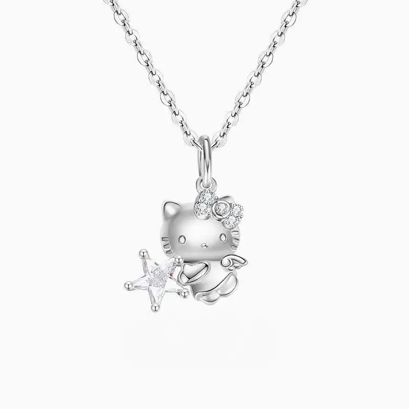 

Sanrio Cartoon Hello Kitty 925 Sterling Silver Necklace Kawaii Daily Sweater Personalized Fashion Exquisite Collarbone Chain
