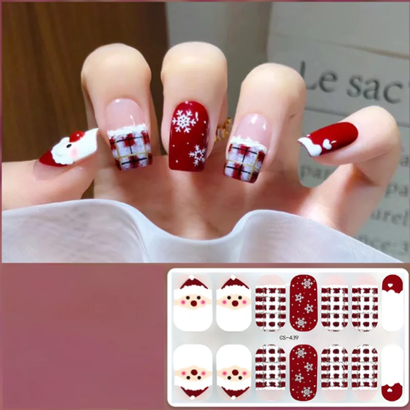 Świąteczne brokatowe naklejki żelowe na paznokcie, ręcznie robione paznokcie doczepiane, akcesoria do zdobienia paznokci, artykuły do paznokci, manicure, slidery na paznokcie, elementy do paznokci.