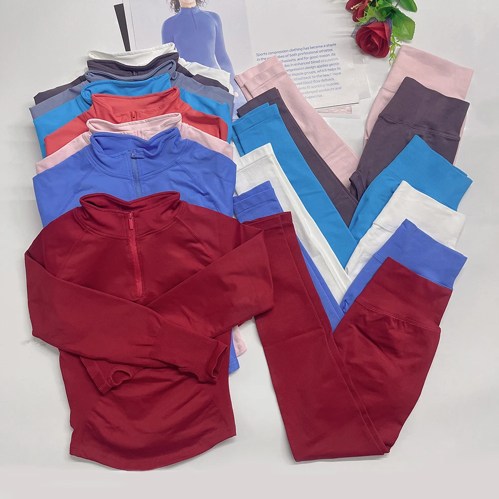 

Long Sleeve Impact Half Zippy Gym Top leggings Running Shirt Women Yoga outfits Sports clothing Gym Fitness Workout pants set