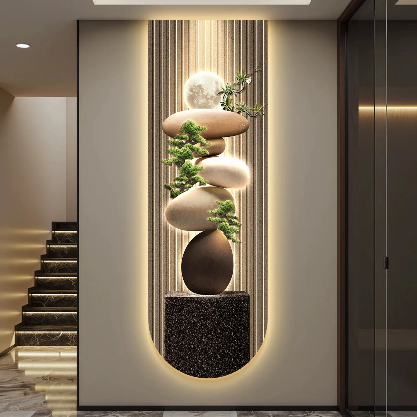 LED with lights into the house Entry porch Decorative painting corridor aisle Hanging painting wall