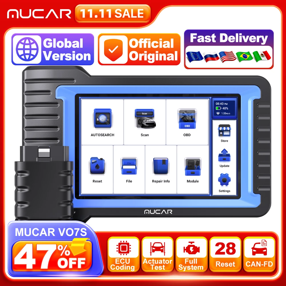 MUCAR VO7 VO7S Car Auto Diagnostic Tools DPF IMMO 28 Reset Full System Free Update 3 Years ECU Coding Active Test OBD2 Scanner