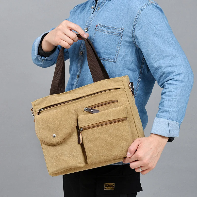 

Мужская сумка-тоут из износостойкого и моющегося холста, деловой портфель, сумка для хранения iPad и компьютера, сумка через плечо на одно плечо