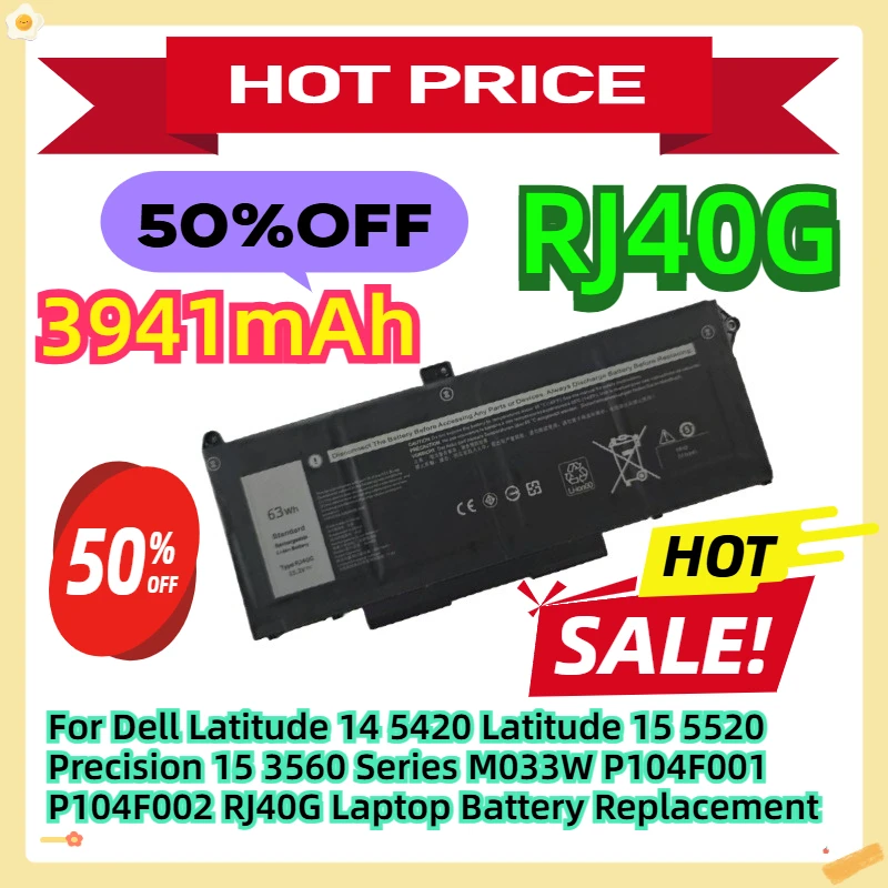 

For Dell Latitude 14 5420 Latitude 15 5520 Precision 15 3560 Series M033W P104F001 P104F002 RJ40G Laptop Battery Replacement