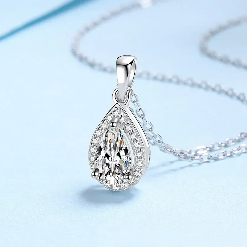 

Platinum PT950 1Ct Real Moissanite Necklace for Women, VVS D Color Diamond Pendant Droplet Shaped Jewelry for Lady Girlfriend
