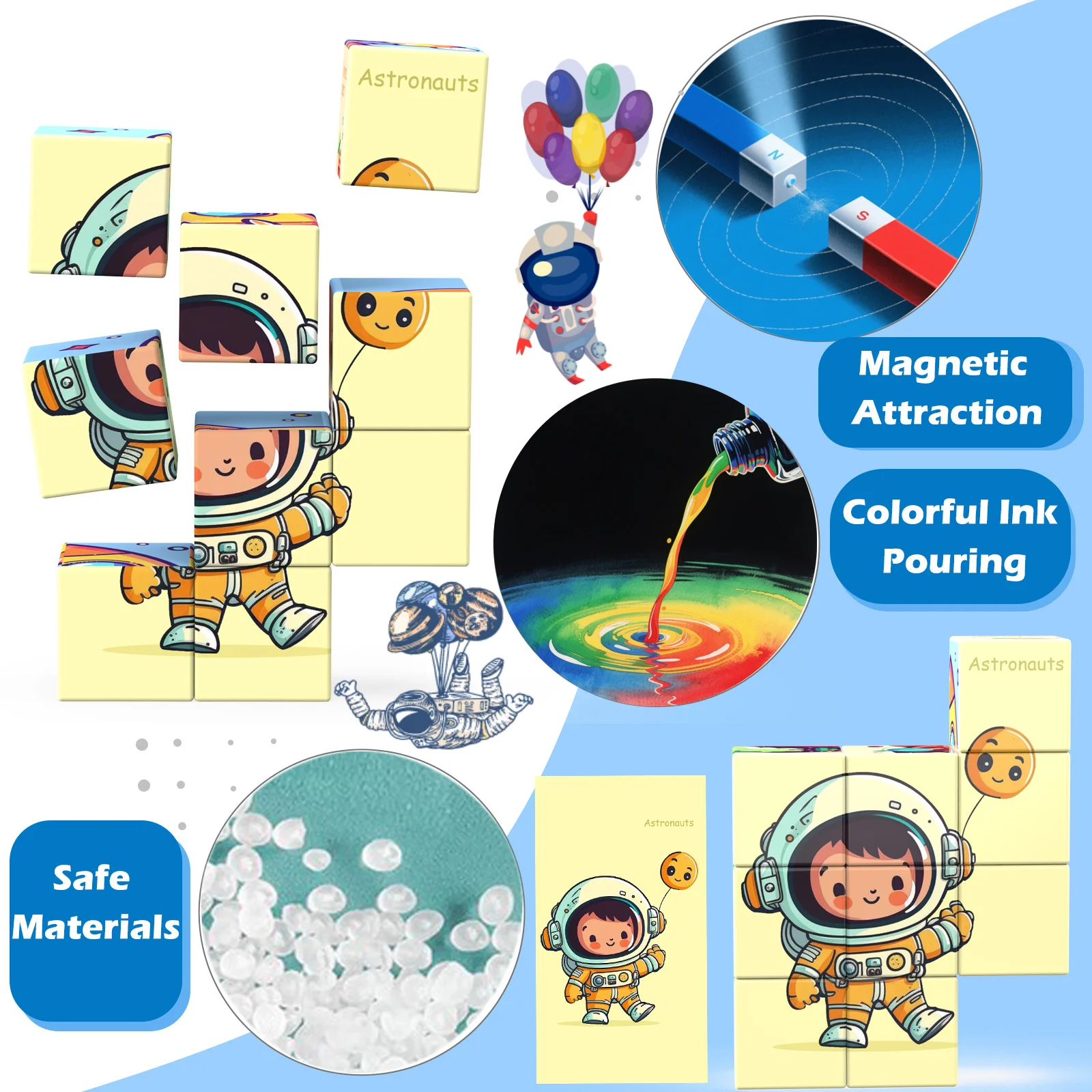 Magnetic Building Block Set - 9-Piece Children's Learning Toy  Suitable for 3-6 Year Olds Space-Themed Sorting and Stacking Puzz