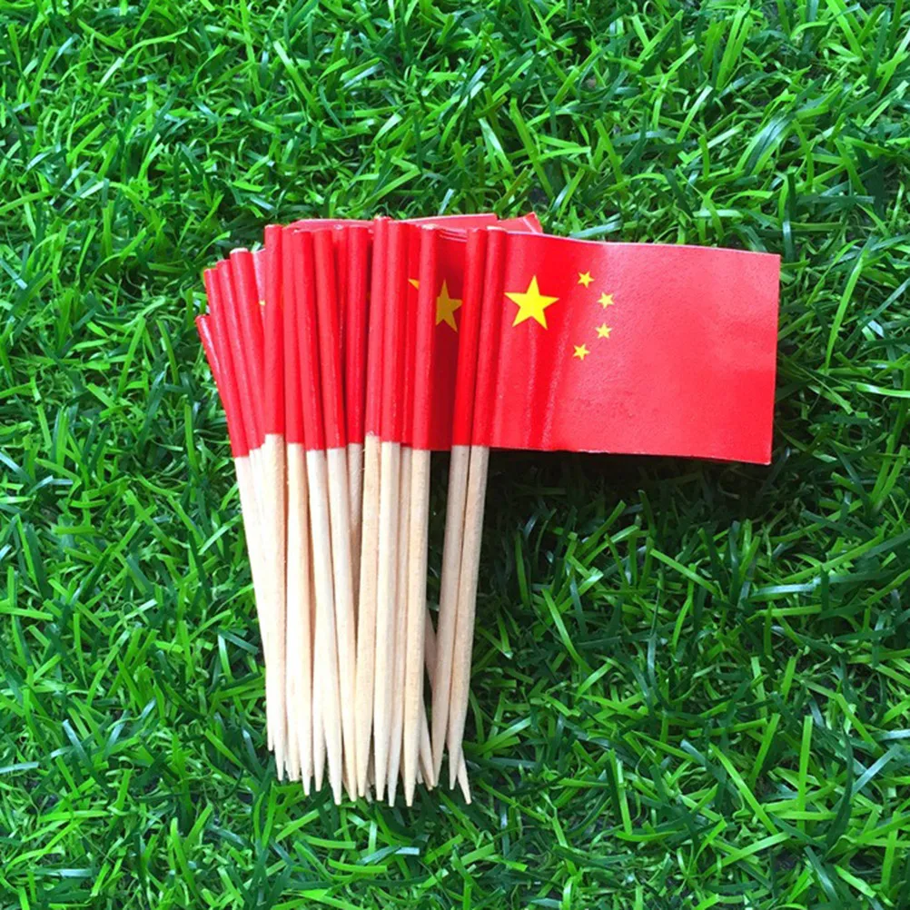 

400Pcs Red Chinese Flag Toothpicks Reusable Cupcake Toppers for Party Wedding Holiday Cake Decoration Supplies