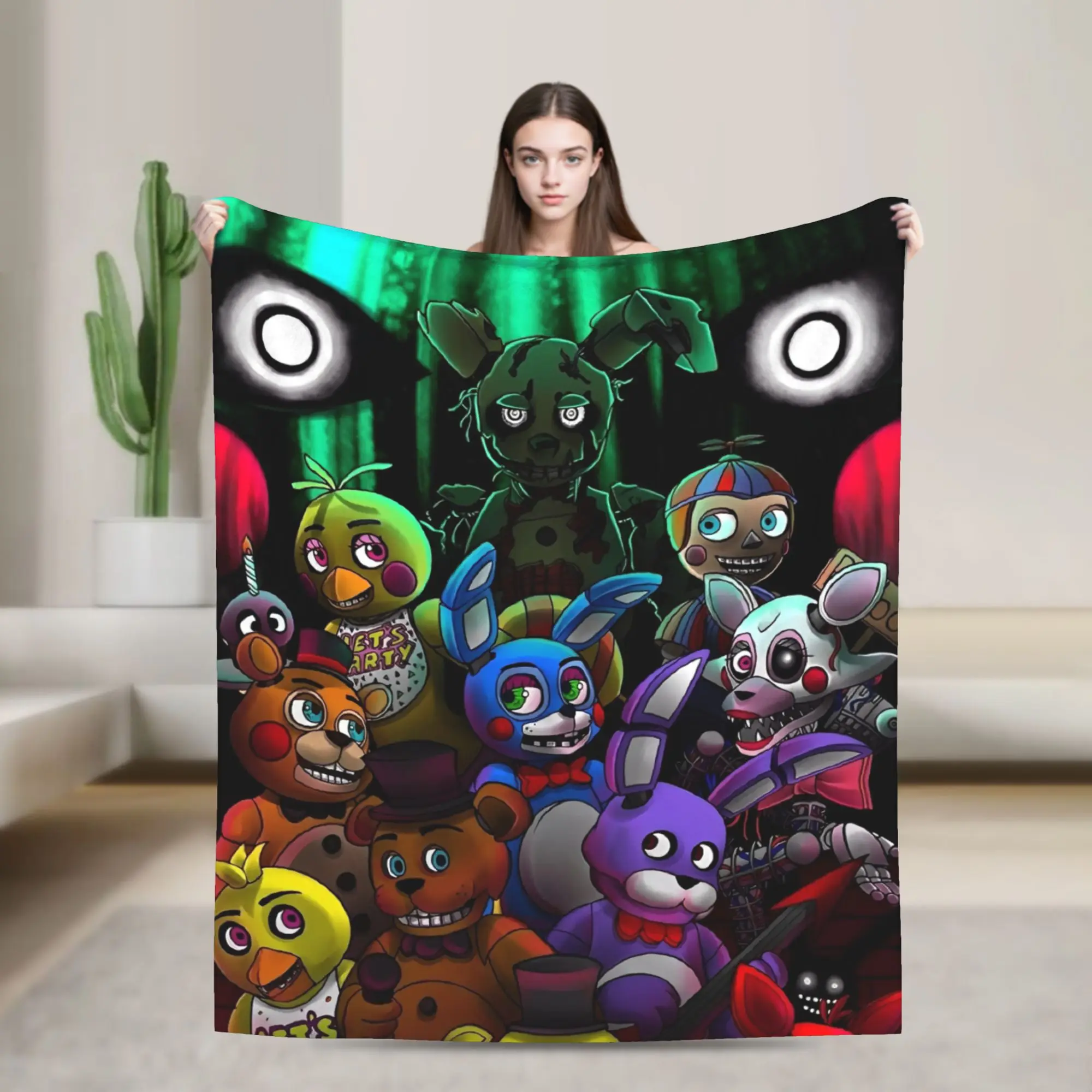 Five Nights Horror Game Blanket Fleece All Season   Multifunction Lightweight Throw Blanket for Home Bedroom Quilt