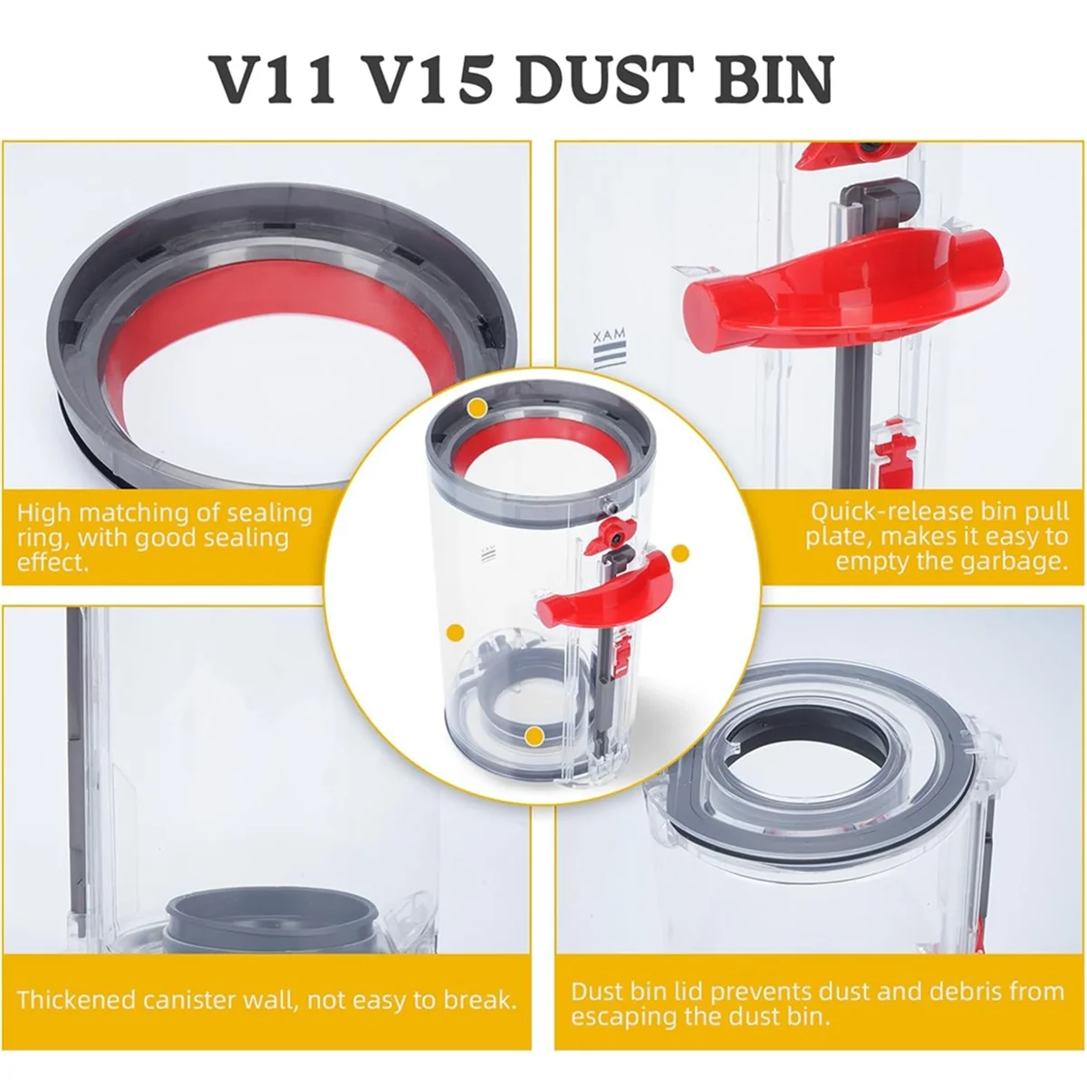 Substituição do compartimento de poeira para dyson v11 v15 sv14 sv15 sv22 acessórios aspirador pó bin superior anéis de vedação fixos