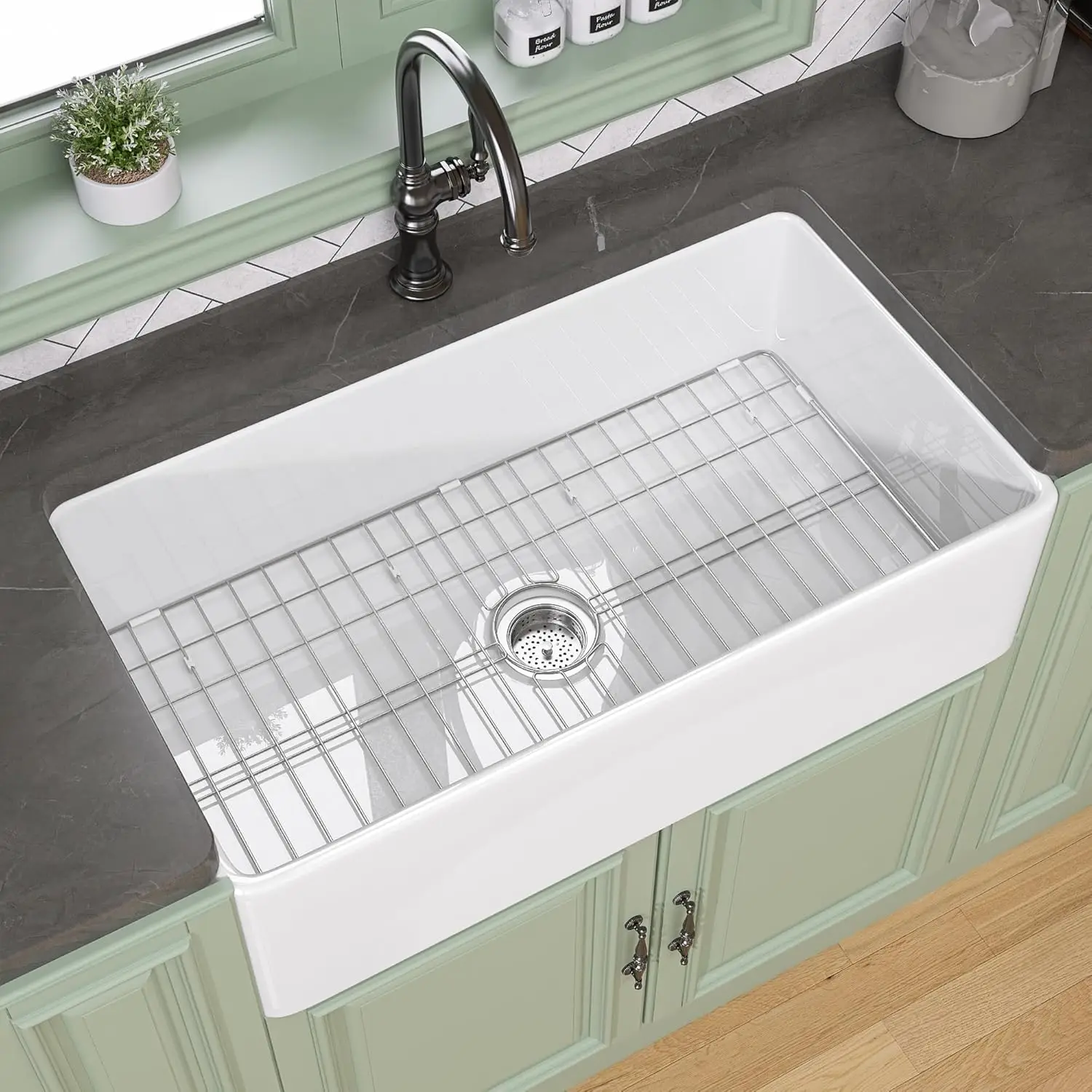 White Farmhouse Sink 36 inch x 20 inch Fireclay Farm Sink Undermount Kitchen Sink Apron Front Sink Single Bowl Big Capacity