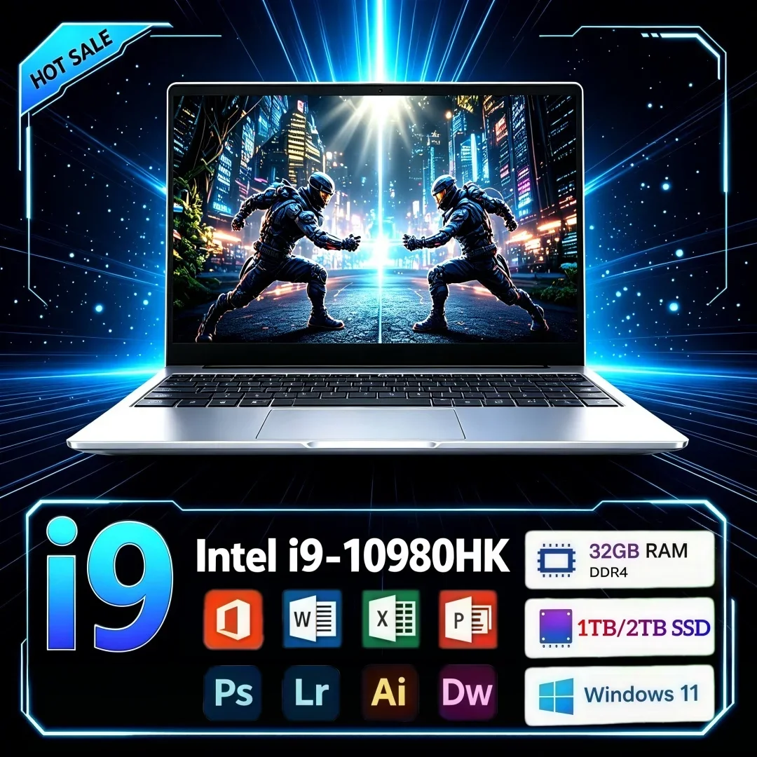 14.1 Inch Ultra Slim Laptop Intel i9-10980HK 16/32GB RAM 1TB/2TB Big SSD Portable Windows11 Notebook Office Study