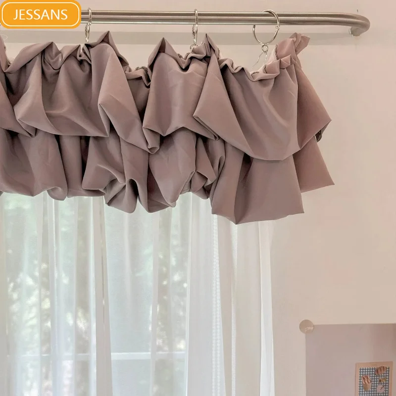 New Purple Bud Curtain Cake Skirt Splicing White Screen Screens for Living Room Bedroom French Window Balcony Window Customized