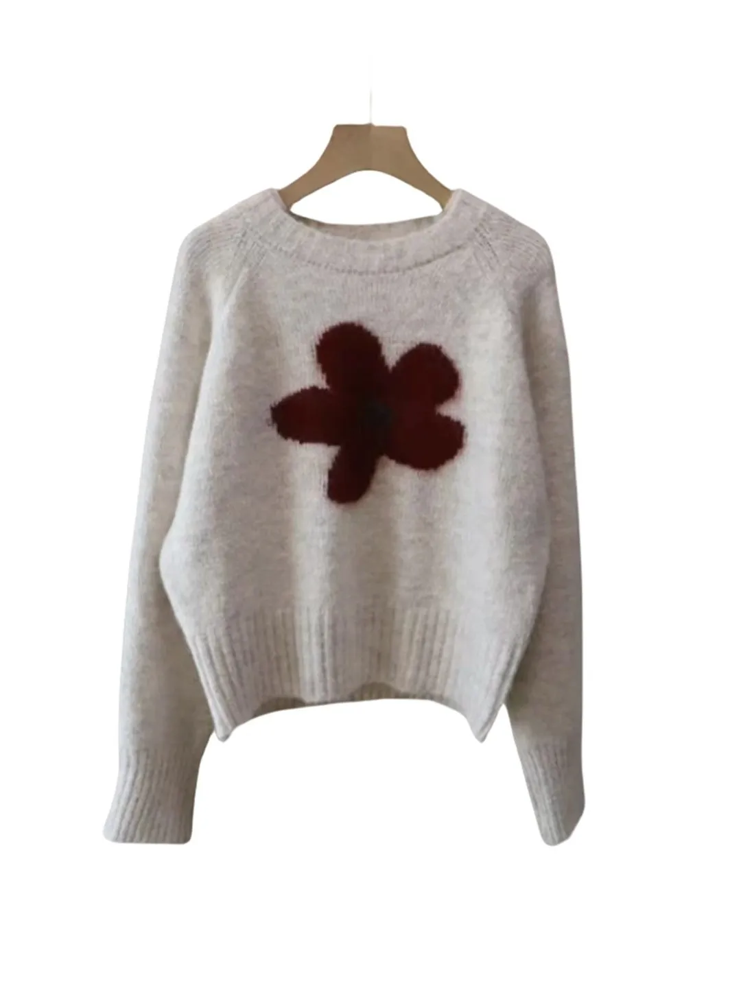 الكورية Sle Thiened رقيق محبوك سترة المرأة الخريف الشتاء فضفاضة تناسب الجولة Ne طباعة التطريز طويل Sve #5