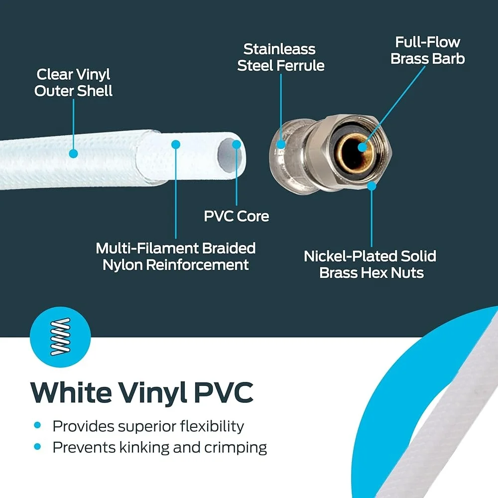16 Polegada conector de torneira flexível linha de alimentação pvc 1/2 Polegada fala x 3/8 Polegada compressão fácil instalar mangueira reforçada durável