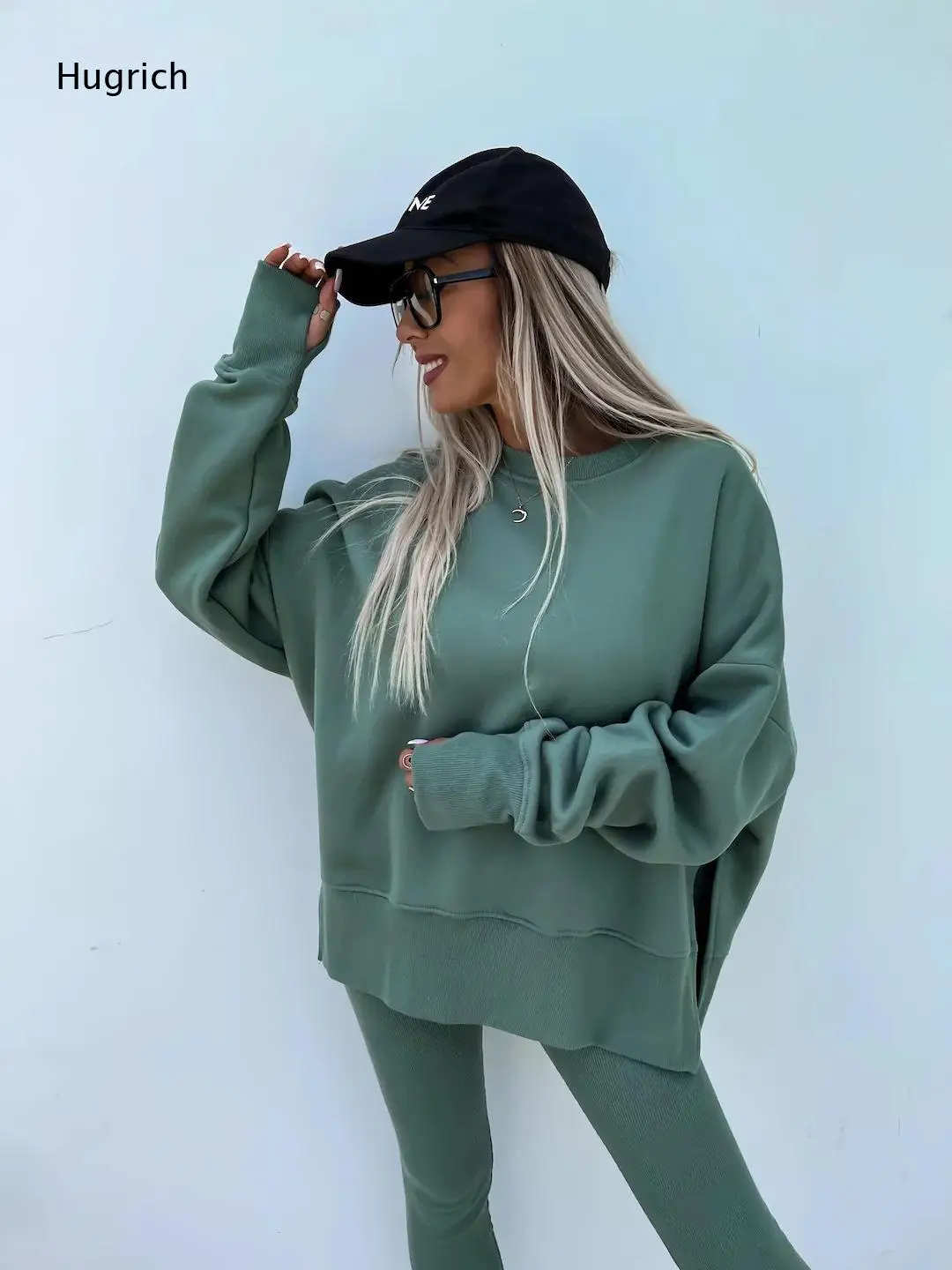Women's Oversized Long Sleeve Sweatshirt and Leggings 2 Piece Set, Casual Loose Fit Pullover Top with Slim Fit Stretch Pants