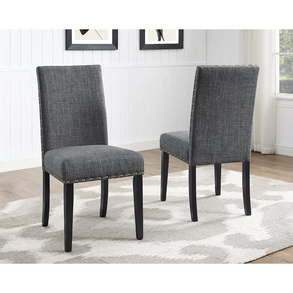 

Biony Gray Fabric Dining Chairs with Nailhead Trim, Pack of 2。24.75"D x 18.25"W x 38"H