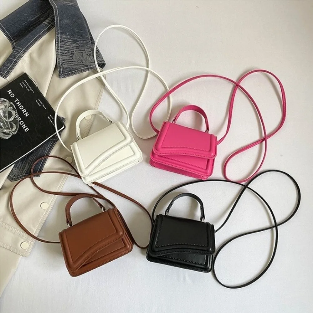 Versatile Retro Small Handbag PU Leather French Style Shoulder Bag Solid Color Lady Lipstick Pouch for Women