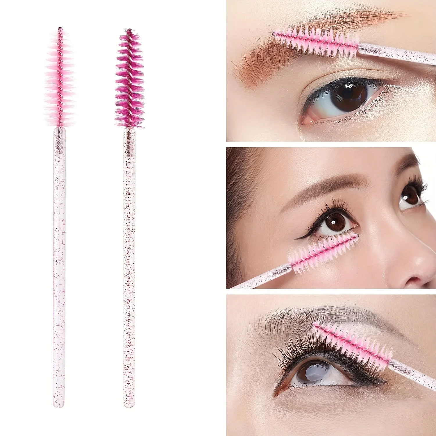 50 Crystal Handle Eyelash Brushes - Portable Mascara Wands for Extensions, Eyebrows, & Hair | Reusable, Travel-Friendly Makeup