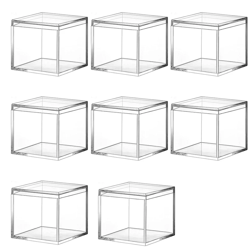 ●8 Pieces Of Transparent Acrylic Plastic Square Square Jewelry Box Mini Storage Box with Lid Mini Square Container 120Ml-ABFB