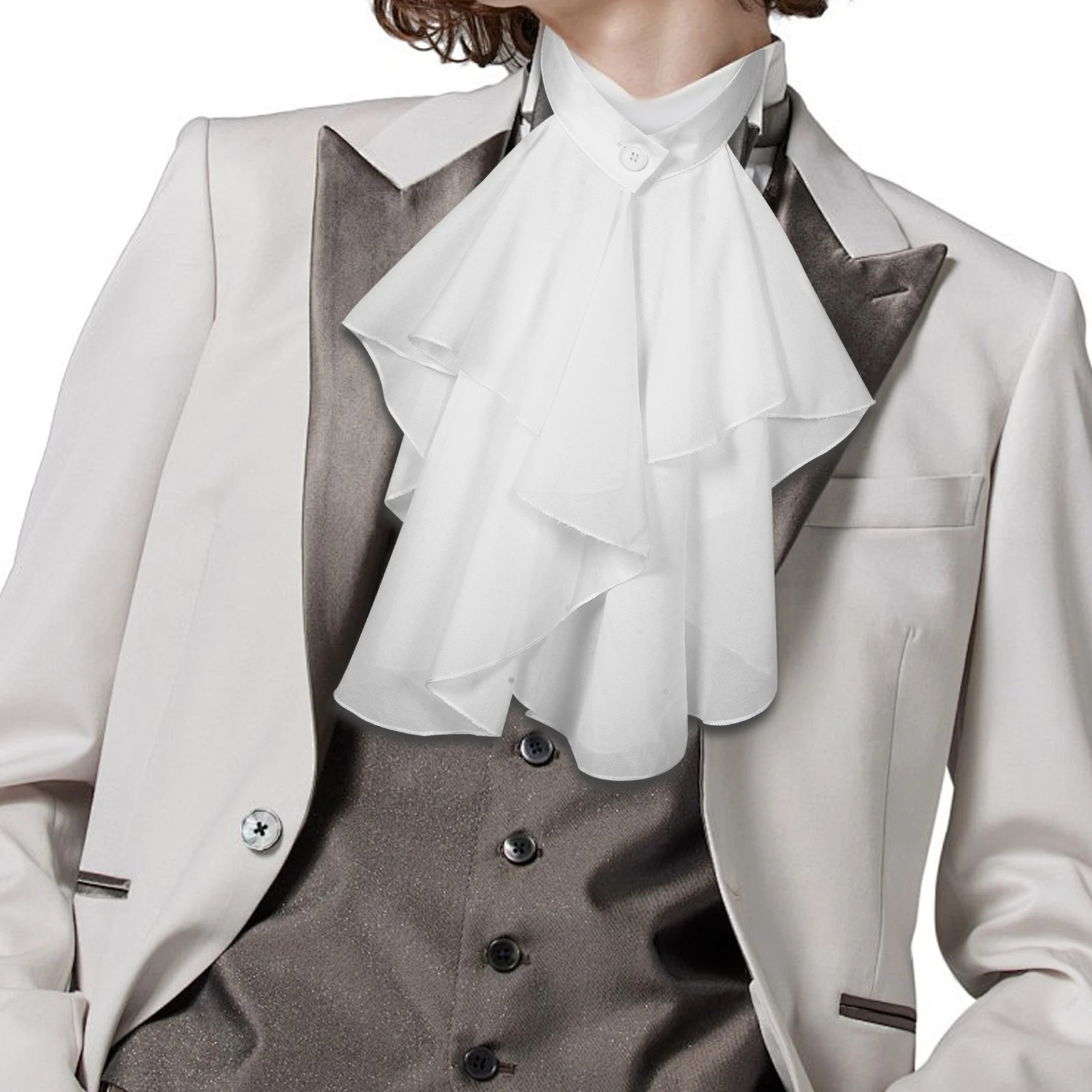 

Medieval Ruffled Collar Scarf Faux Detachable Suit Prop Elegant Chiffon Material Performing Costume