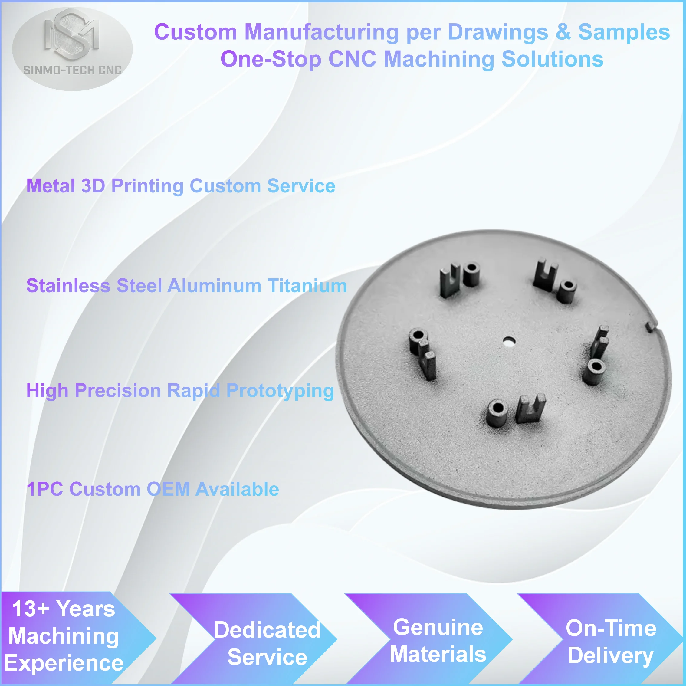 Custom Metal 3D Printing Service, Titanium Aluminum Stainless Steel SLM Printing, Bespoke Prototype Parts, MOQ 1pc