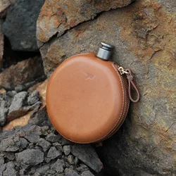 Keith Titanium Portable 130ml Pure Titanium Flagon with Leather Cover for Camping and Traveling Present Ti9303